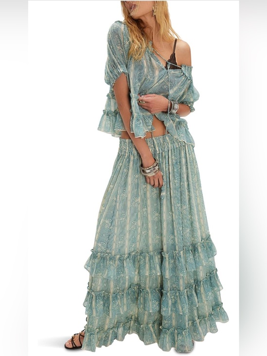Free People Dresses & Skirts - Free People Sheer Ruffled Maxi Skirt Set in Mineral Blue